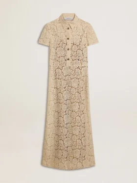 Robe midi pour femme en dentelle transparente couleur crème