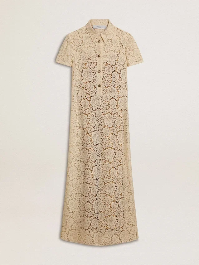 Robe midi pour femme en dentelle transparente couleur crème