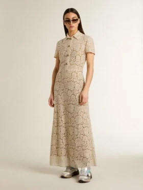 Robe midi pour femme en dentelle transparente couleur crème