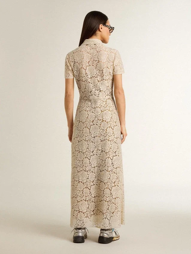 Robe midi pour femme en dentelle transparente couleur crème