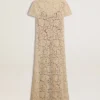 Robe midi pour femme en dentelle transparente couleur crème