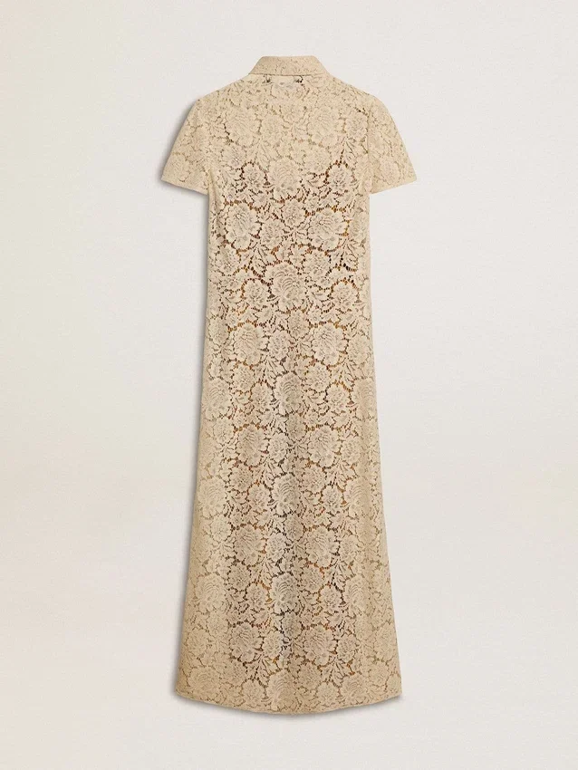 Robe midi pour femme en dentelle transparente couleur crème