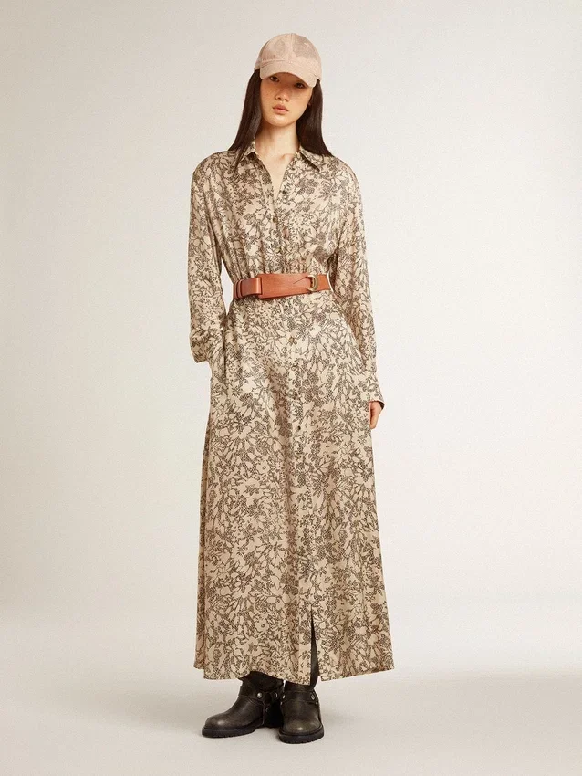 Robe midi pour femme en mélange de soie à imprimé floral