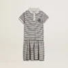 Robe midi pour filles en mélange de coton rayé avec broderies