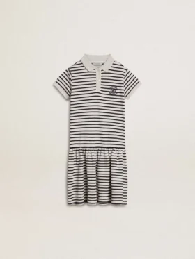 Robe midi pour filles en mélange de coton rayé avec broderies