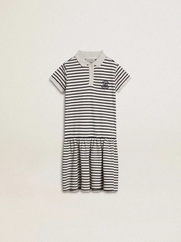 Robe midi pour filles en mélange de coton rayé avec broderies