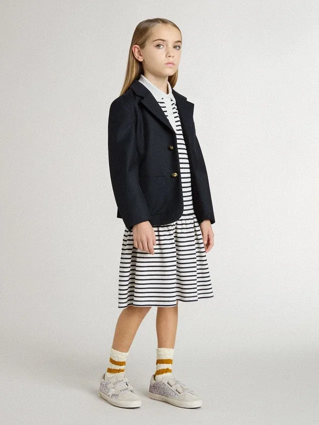 Robe midi pour filles en mélange de coton rayé avec broderies