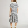 Robe midi pour filles en mélange de coton rayé avec broderies