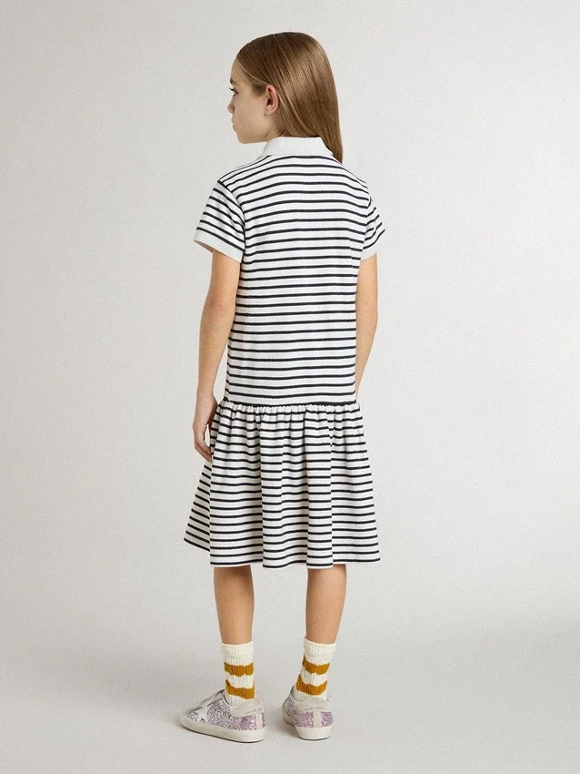 Robe midi pour filles en mélange de coton rayé avec broderies
