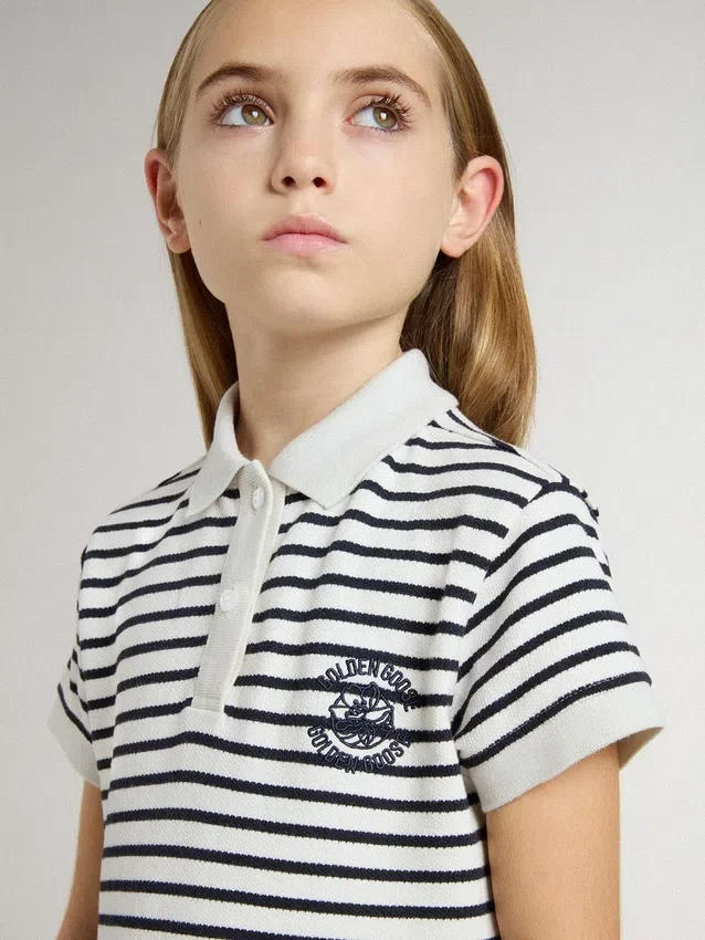 Robe midi pour filles en mélange de coton rayé avec broderies