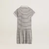 Robe midi pour filles en mélange de coton rayé avec broderies