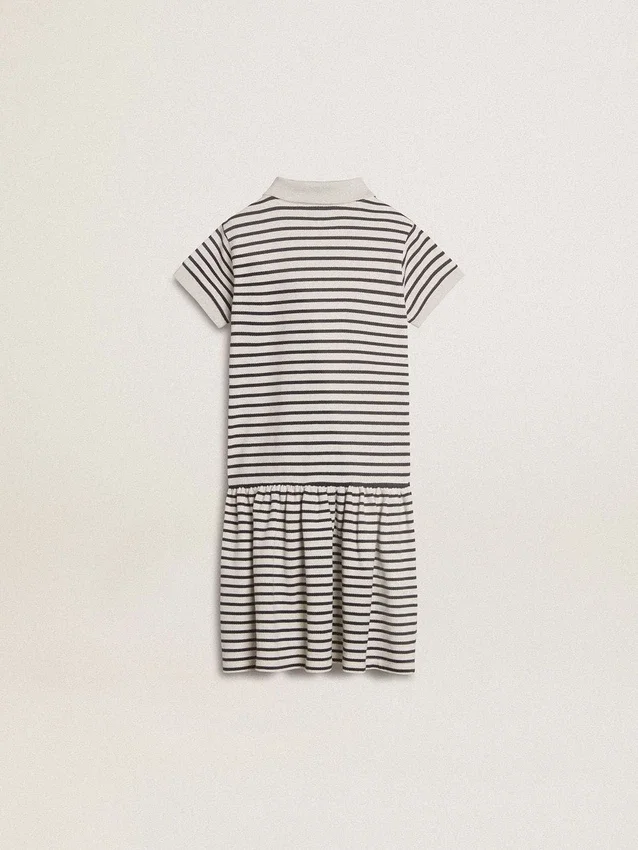 Robe midi pour filles en mélange de coton rayé avec broderies