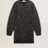 Robe noire à col rond pour femme, entièrement recouverte de paillettes argentées