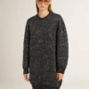 Robe noire à col rond pour femme, entièrement recouverte de paillettes argentées