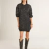 Robe noire à col rond pour femme, entièrement recouverte de paillettes argentées