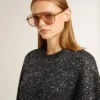 Robe noire à col rond pour femme, entièrement recouverte de paillettes argentées
