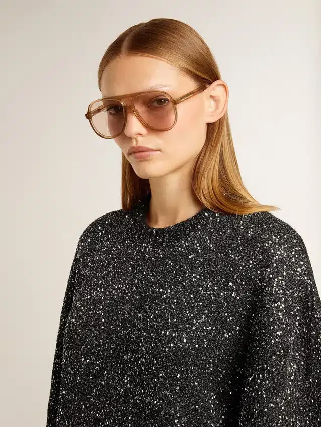 Robe noire à col rond pour femme, entièrement recouverte de paillettes argentées