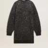 Robe noire à col rond pour femme, entièrement recouverte de paillettes argentées