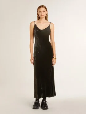 Robe nuisette noire effet velours pour femme