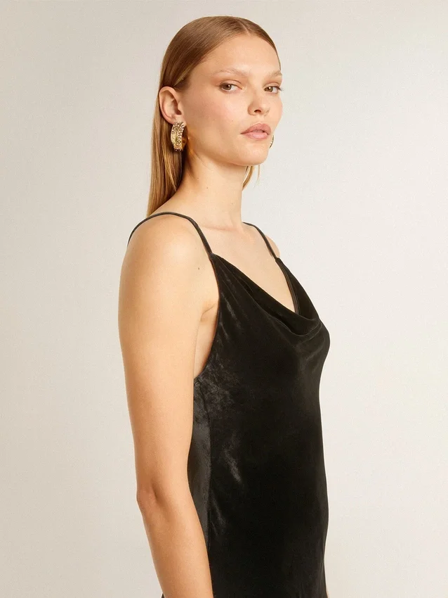 Robe nuisette noire effet velours pour femme