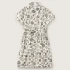 Robe pour fille « Journey » en toile de coton blanche à imprimé floral vert