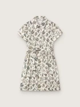 Robe pour fille « Journey » en toile de coton blanche à imprimé floral vert