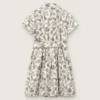 Robe pour fille « Journey » en toile de coton blanche à imprimé floral vert