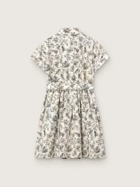 Robe pour fille « Journey » en toile de coton blanche à imprimé floral vert