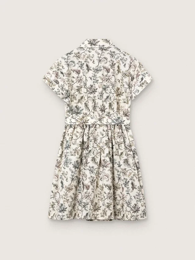 Robe pour fille « Journey » en toile de coton blanche à imprimé floral vert
