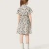 Robe pour fille « Journey » en toile de coton blanche à imprimé floral vert