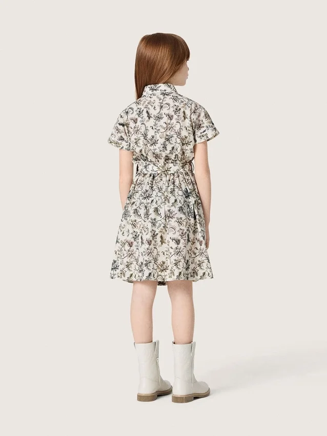 Robe pour fille « Journey » en toile de coton blanche à imprimé floral vert