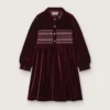 Robe pour filles bordeaux effet velours avec broderie sur le devant