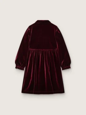 Robe pour filles bordeaux effet velours avec broderie sur le devant