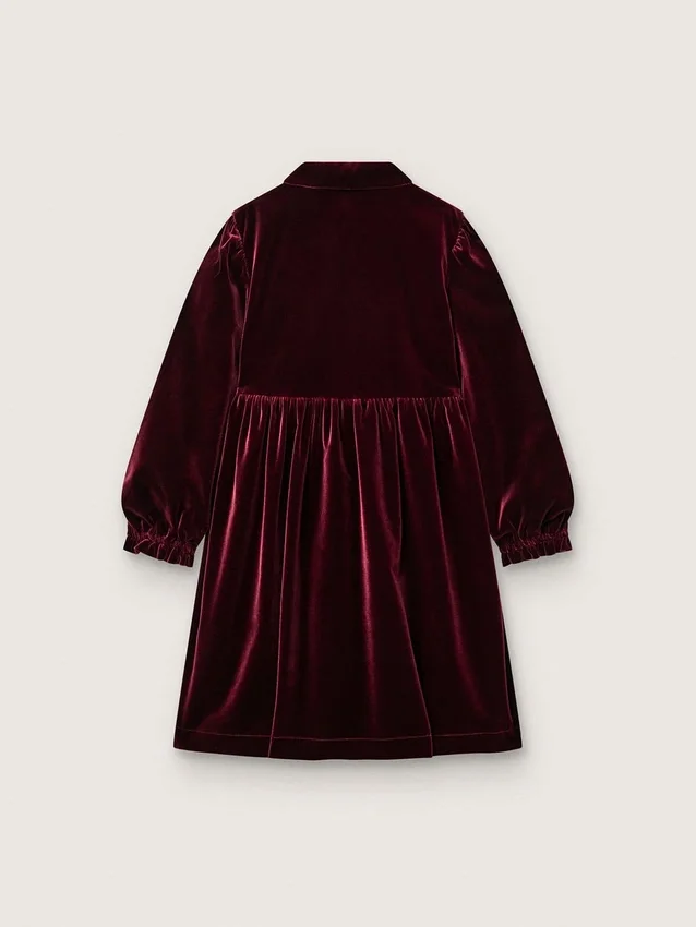 Robe pour filles bordeaux effet velours avec broderie sur le devant