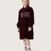 Robe pour filles bordeaux effet velours avec broderie sur le devant