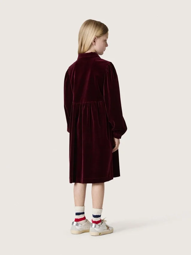 Robe pour filles bordeaux effet velours avec broderie sur le devant