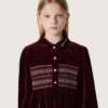 Robe pour filles bordeaux effet velours avec broderie sur le devant