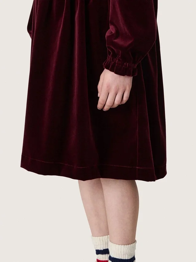 Robe pour filles bordeaux effet velours avec broderie sur le devant
