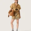 Robe safari pour femme en coton beige et vert militaire avec de grandes poches