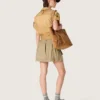 Robe safari pour femme en coton beige et vert militaire avec de grandes poches