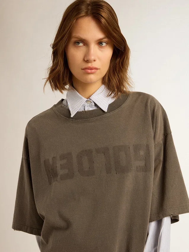 Robe-t-shirt grise pour femme avec effet vieilli