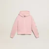 Rose sweat-shirt with hood and silver glitter stars