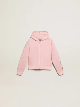 Rose sweat-shirt with hood and silver glitter stars