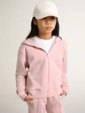 Rose sweat-shirt with hood and silver glitter stars