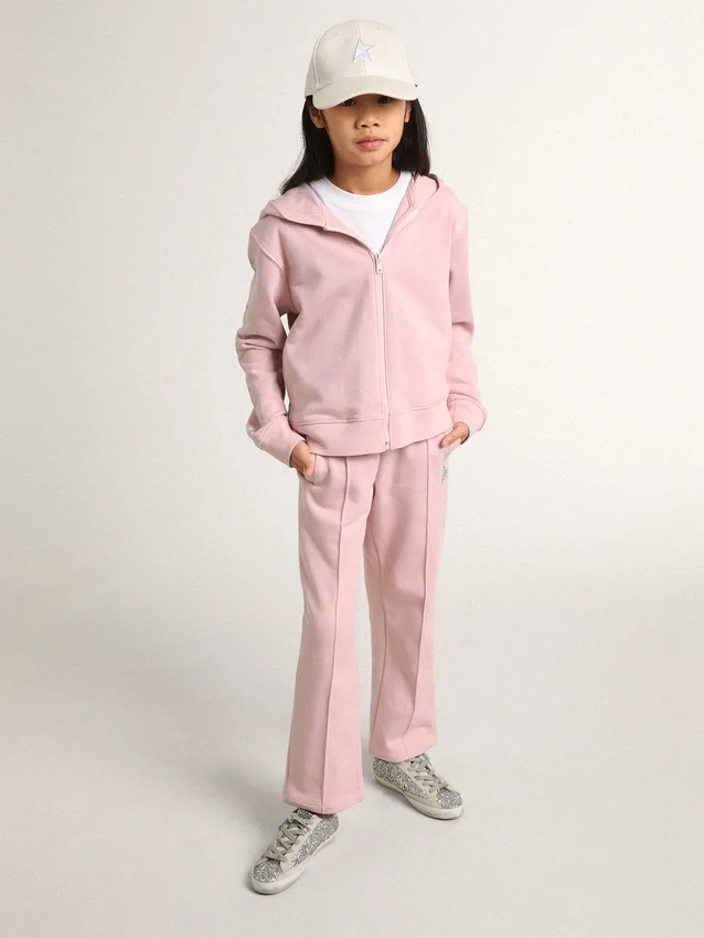 Rose sweat-shirt with hood and silver glitter stars