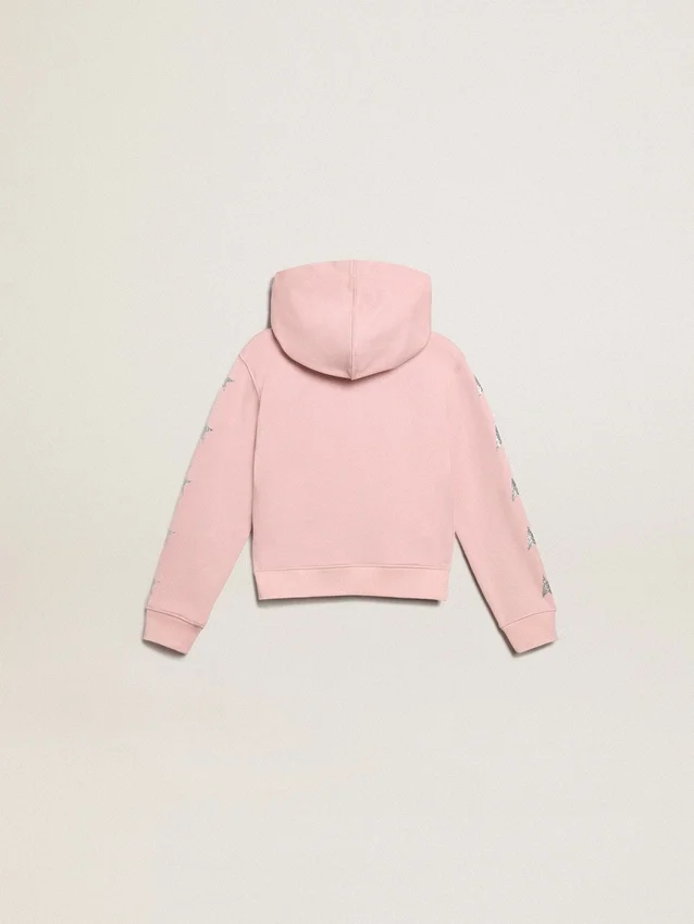 Rose sweat-shirt with hood and silver glitter stars