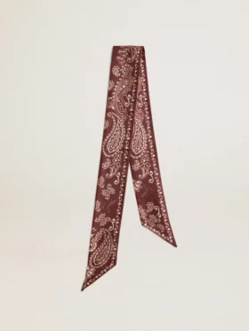 Ruban en twill de soie bordeaux à motif paisley