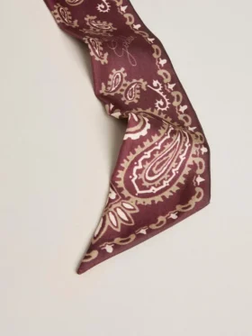 Ruban en twill de soie bordeaux à motif paisley