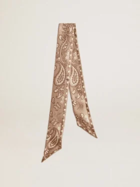 Ruban en twill de soie gris tourterelle à motif paisley