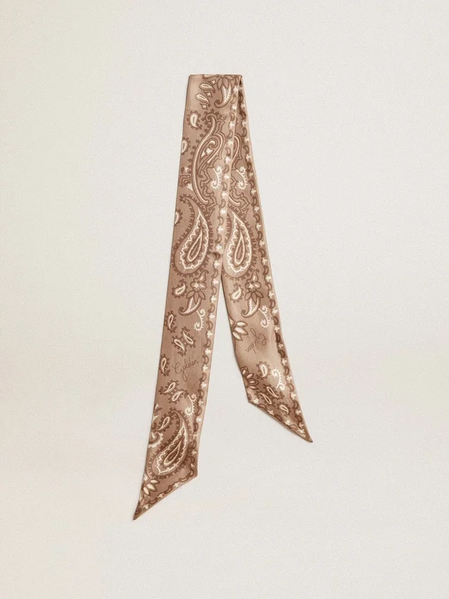 Ruban en twill de soie gris tourterelle à motif paisley